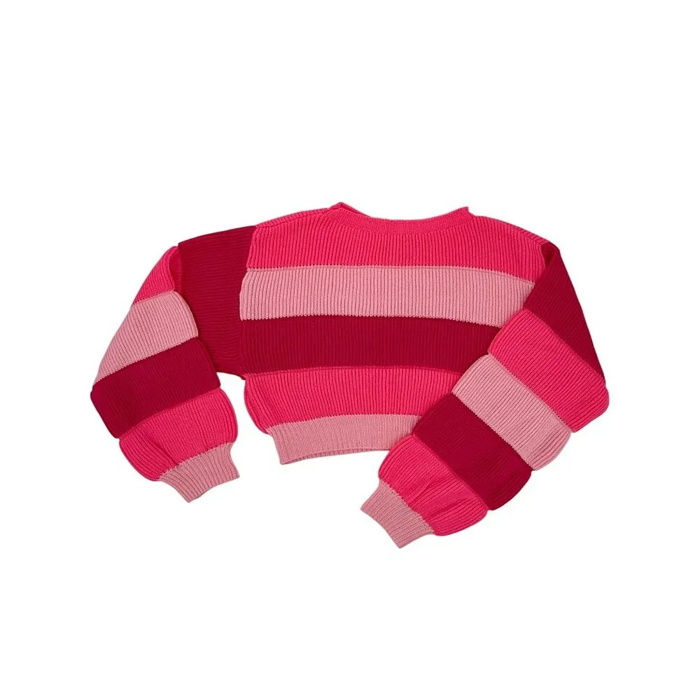 Barbiecore Cropped Hot Pink Ribbed Knit Sweater - Picture 9 of 11